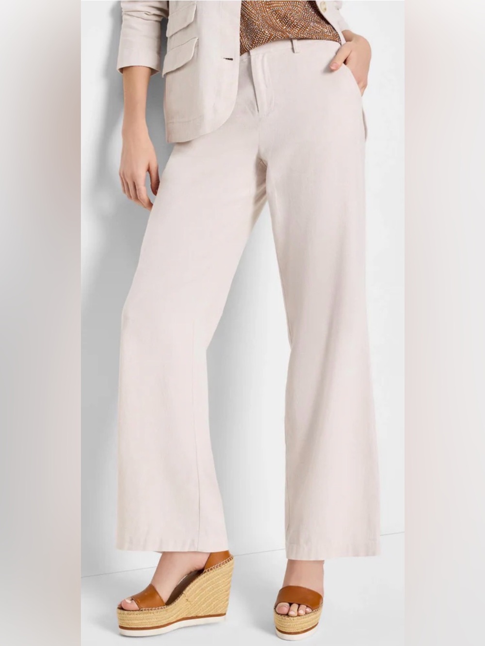NWT [Nic+Zoe] Linen Cotton Eliot Wide-Leg Lightweight Pant Neutral Mix Womens 16